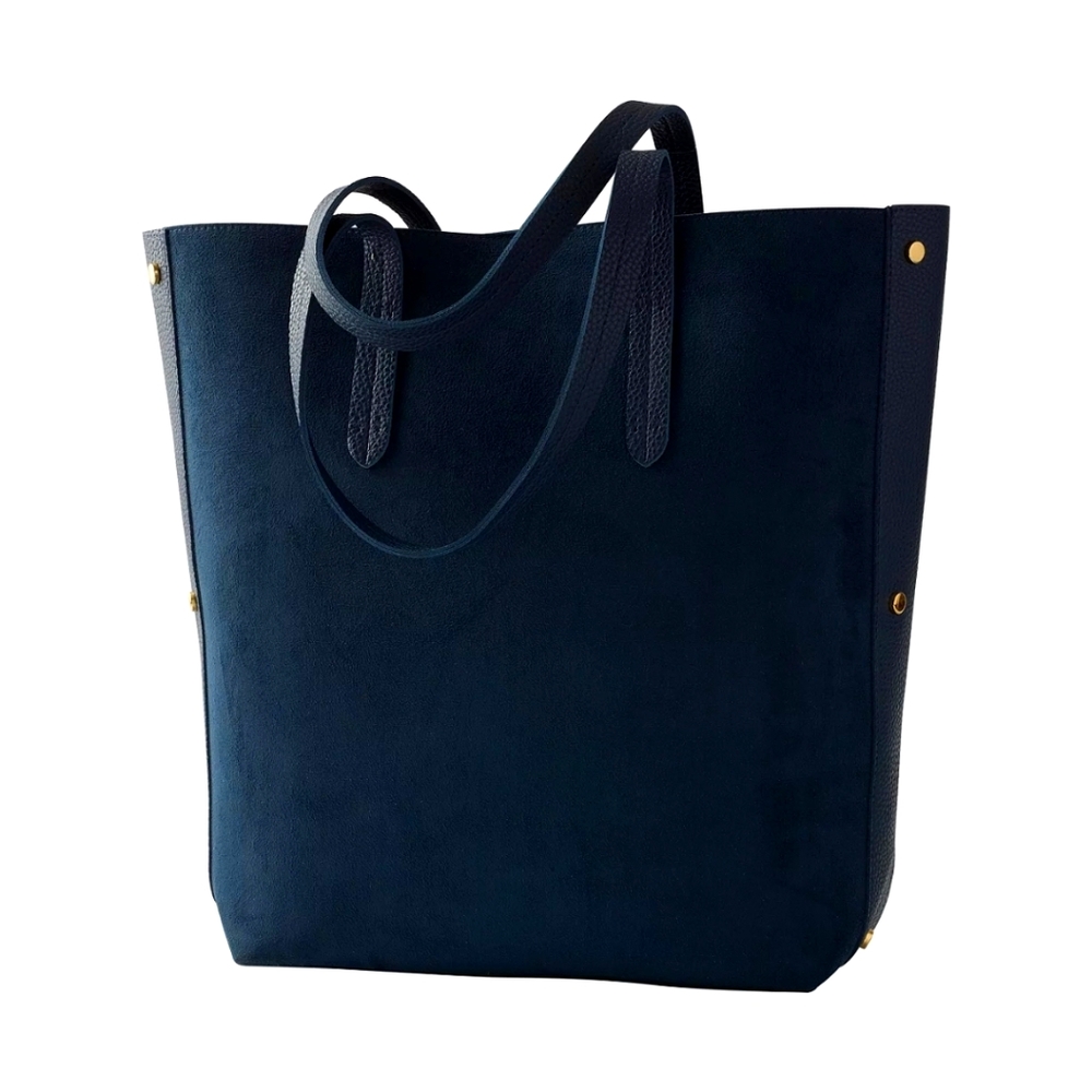 Navy Blue Suede Texture Tote with Bullets - Ulta
